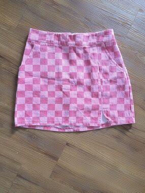 Pink Checker Mini Skirt - Women